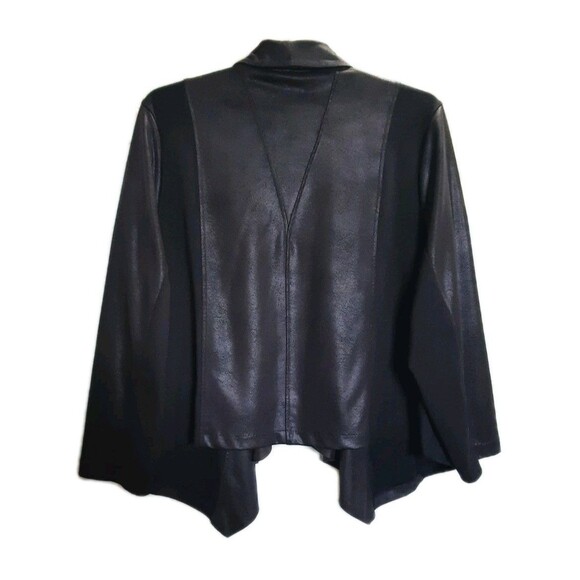 Style Co Black Faux Leather Open Front Drape Waterfall Knit Jacket Plus Size 3X - Picture 2 of 5